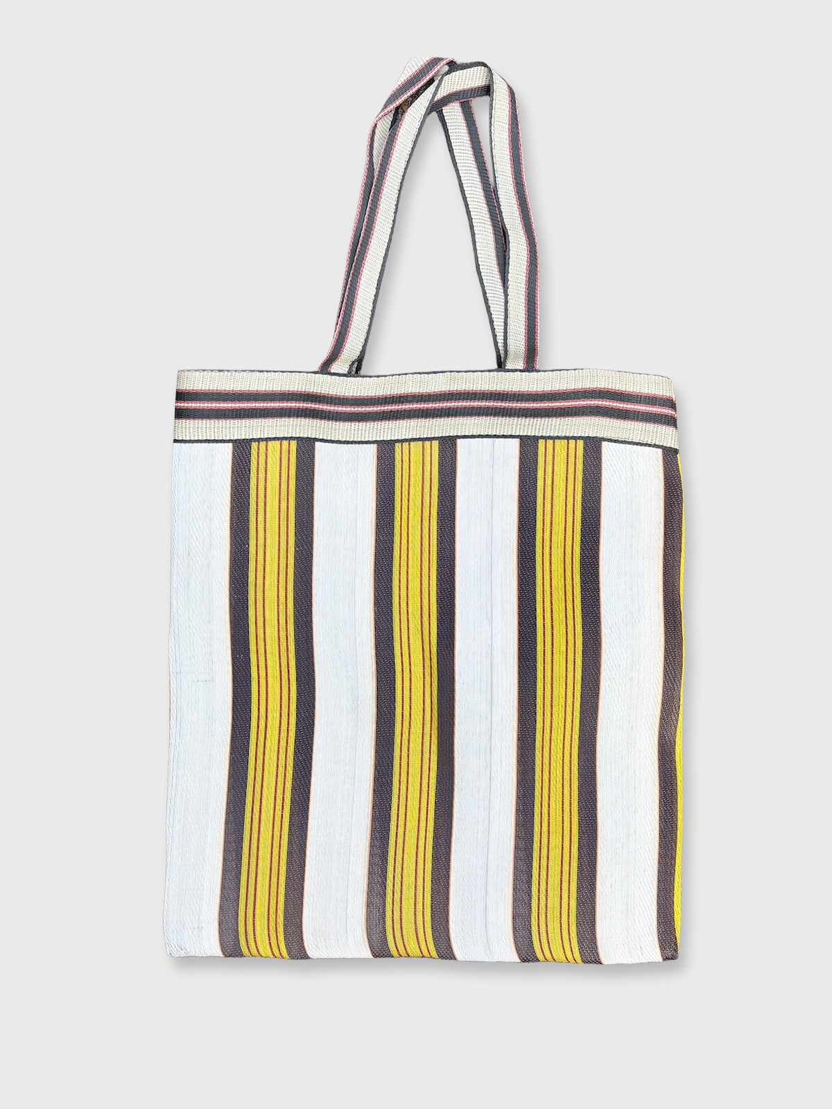 Colourful Woven Stripe Recycled Shopper Market Bag - Yellow & Brown