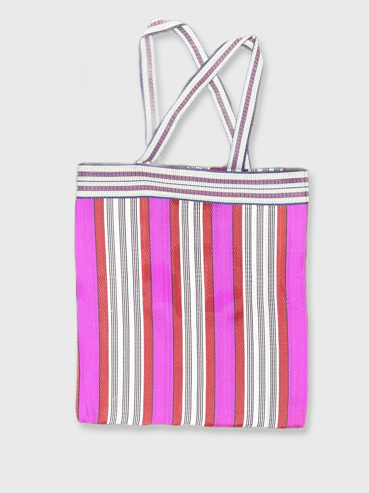 Colourful Woven Stripe Recycled Shopper Market Bag - Pink & Red