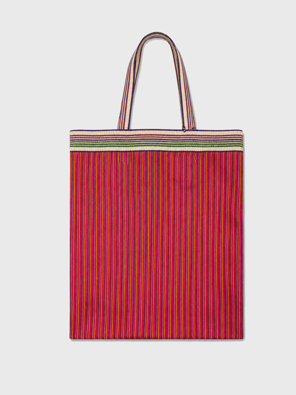 Colourful Woven Stripe Recycled Shopper Market Bag - Red
