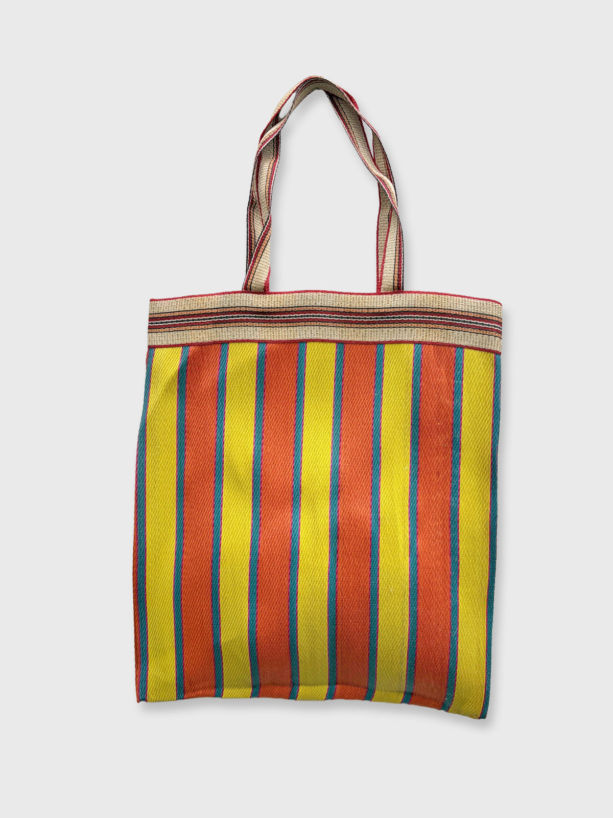 Colourful Woven Stripe Recycled Shopper Market Bag - Yellow & Orange