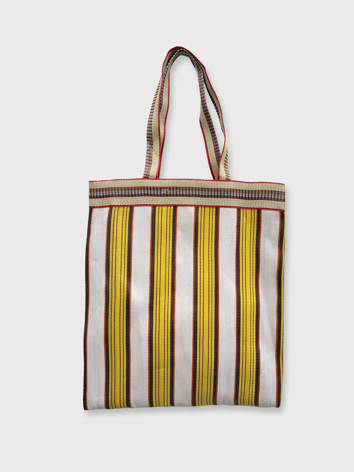 Colourful Woven Stripe Recycled Shopper Market Bag - Yellow & White