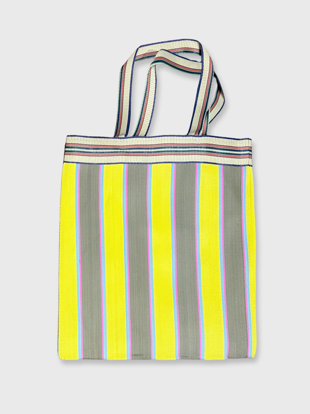 Colourful Woven Stripe Recycled Shopper Market Bag - Yellow