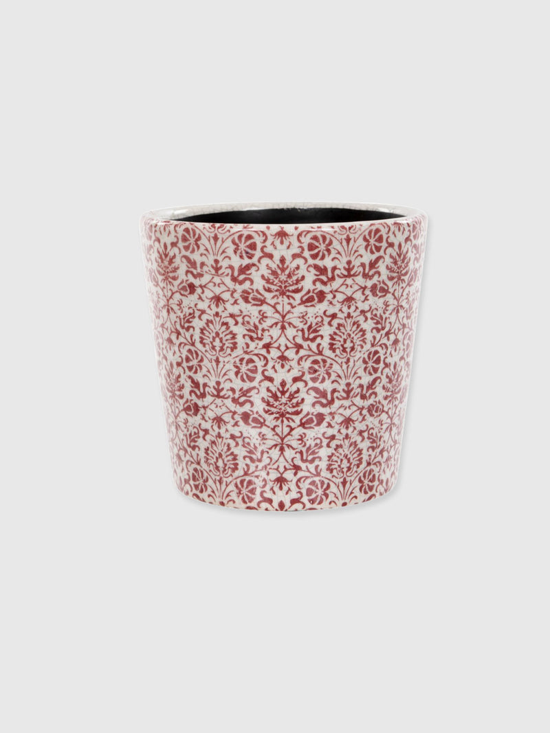 Red Floral Ceramic Glazed Plant Pot - Large