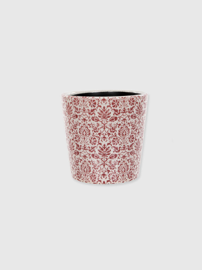 Red Floral Ceramic Glazed Plant Pot - Medium