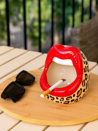 Fisura - Red Mouth and Lips Pot - Leopard Print
