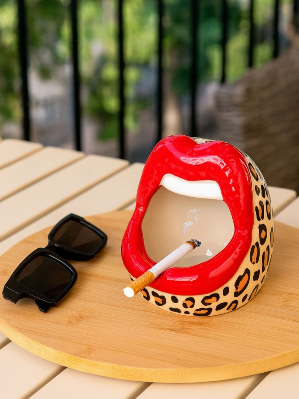 Fisura - Red Mouth and Lips Pot - Leopard Print