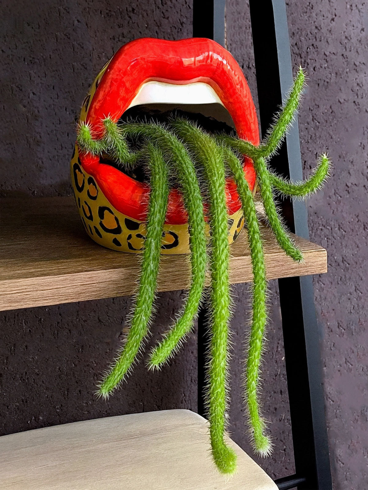 Fisura - Red Mouth and Lips Pot - Leopard Print