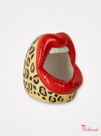 Fisura - Red Mouth and Lips Pot - Leopard Print