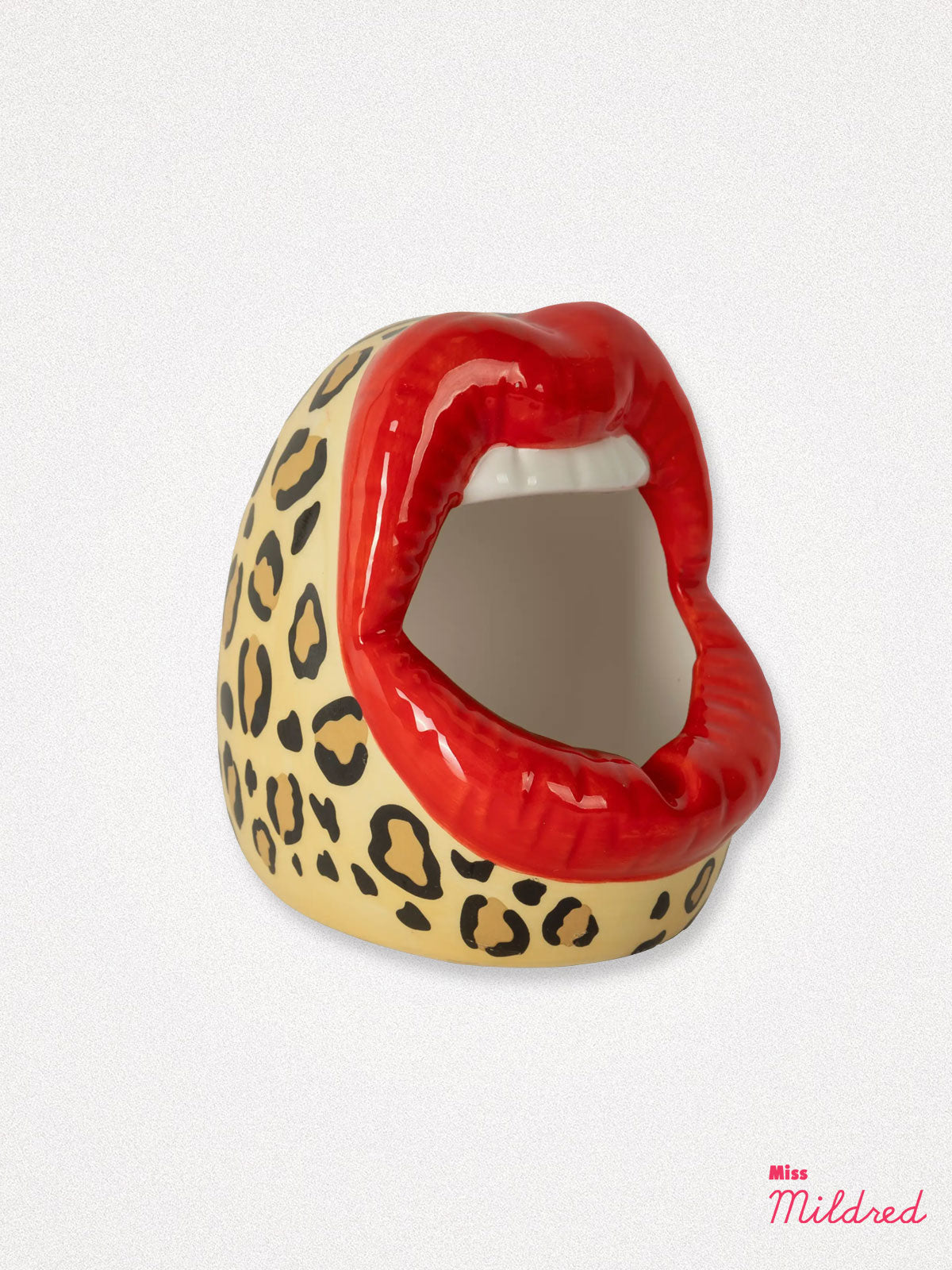 Fisura - Red Mouth and Lips Pot - Leopard Print