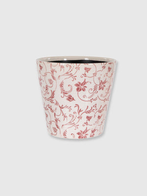 Red White Floral Ceramic Glazed Plant Pot - Large