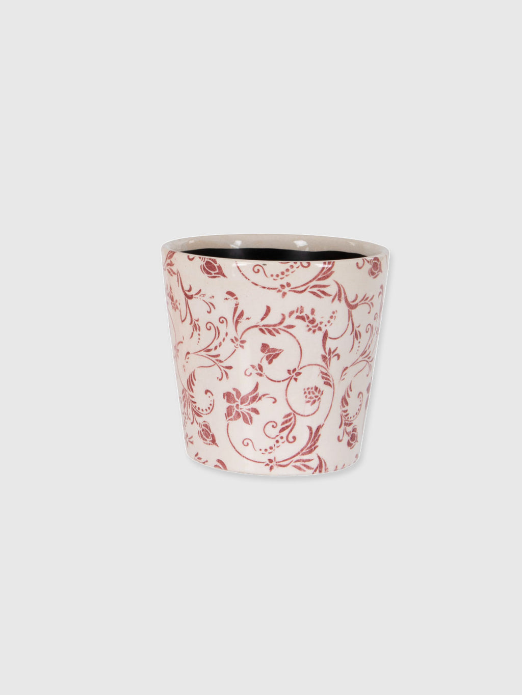 Red White Floral Ceramic Glazed Plant Pot - Medium