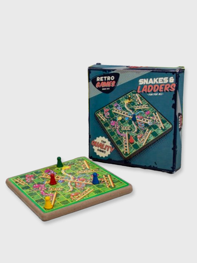 Retro Wooden Board Games - Snakes & Ladders