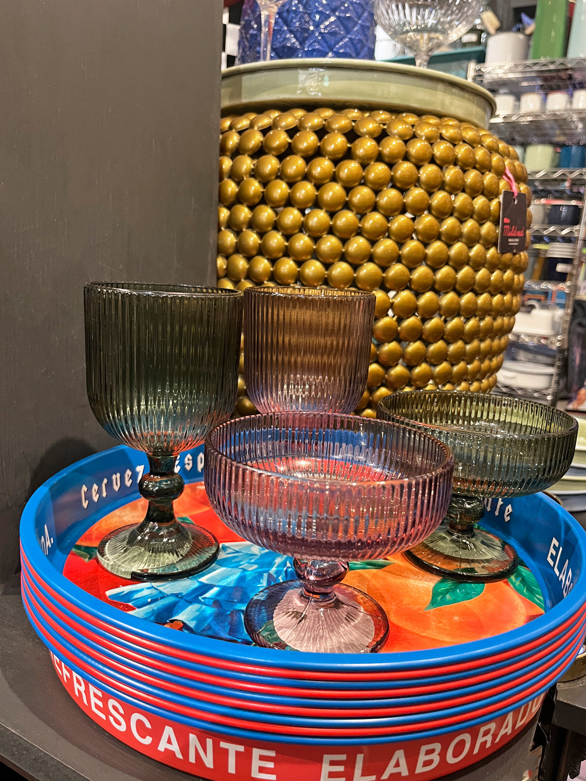 Ribbed Coupe Glass - Olive Green