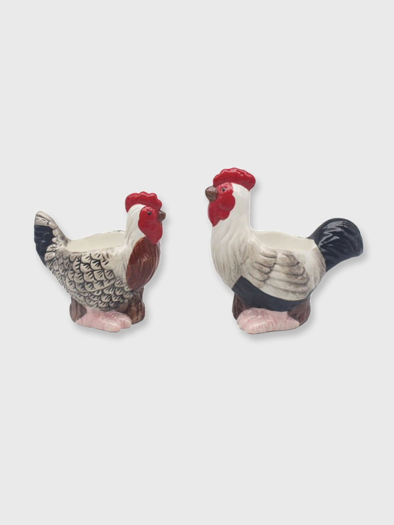 Ceramic Cockerel and Hen Egg Cups