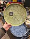 Round Metal Textured Enamel Tray - Blue