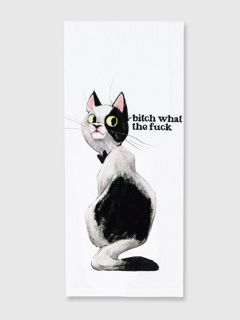 Funny Tea Towels - Cat, Bitch What The