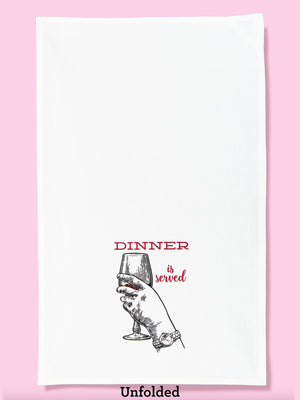 Funny Tea Towels - Dinner Is Served (Wine)