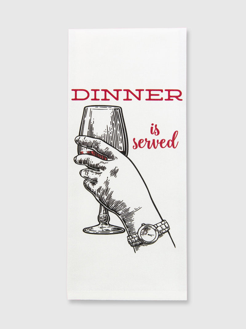 Funny Tea Towels - Dinner Is Served (Wine)