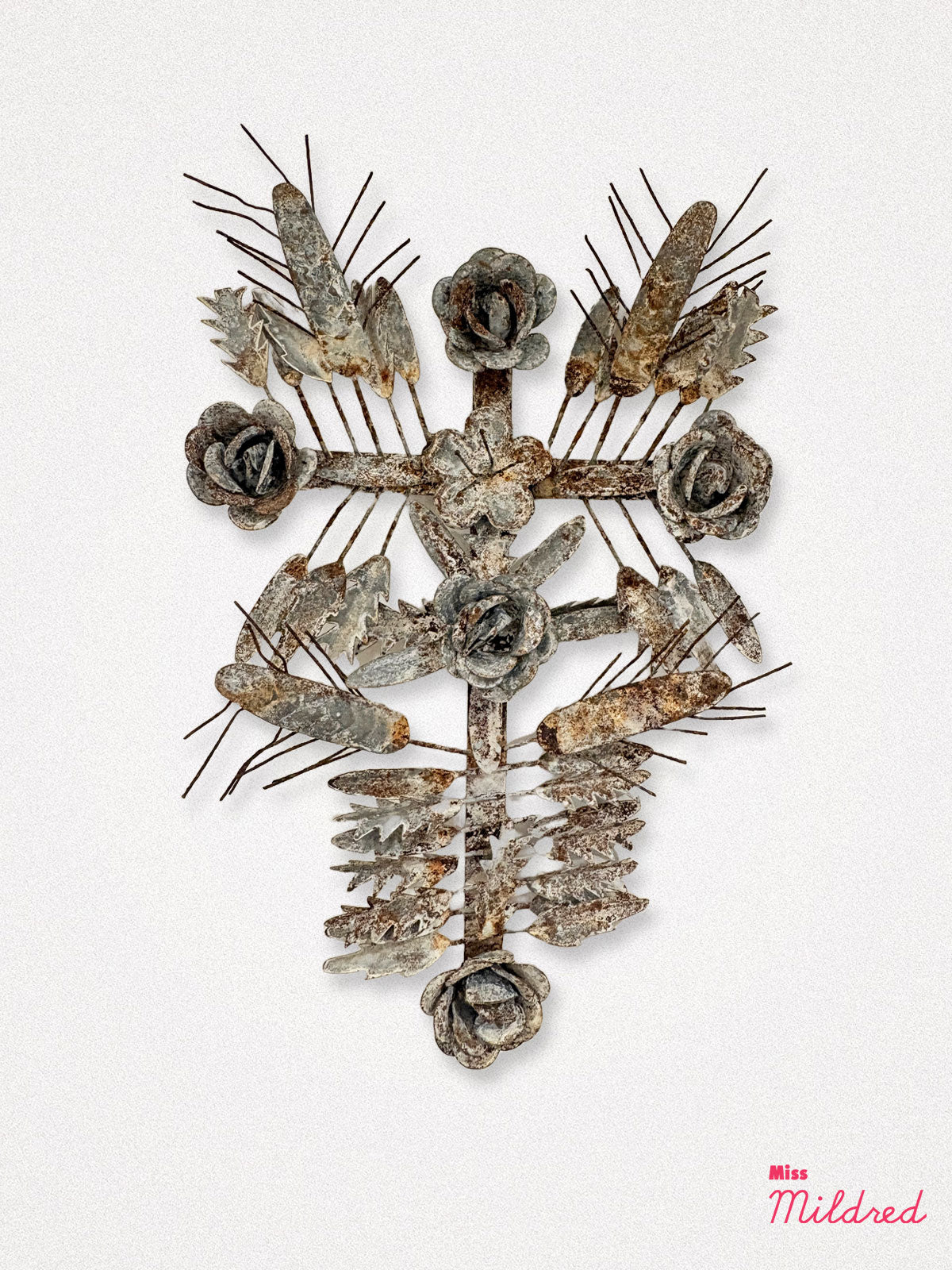 Rusty Zinc Roses on a Cross Wall Hanging