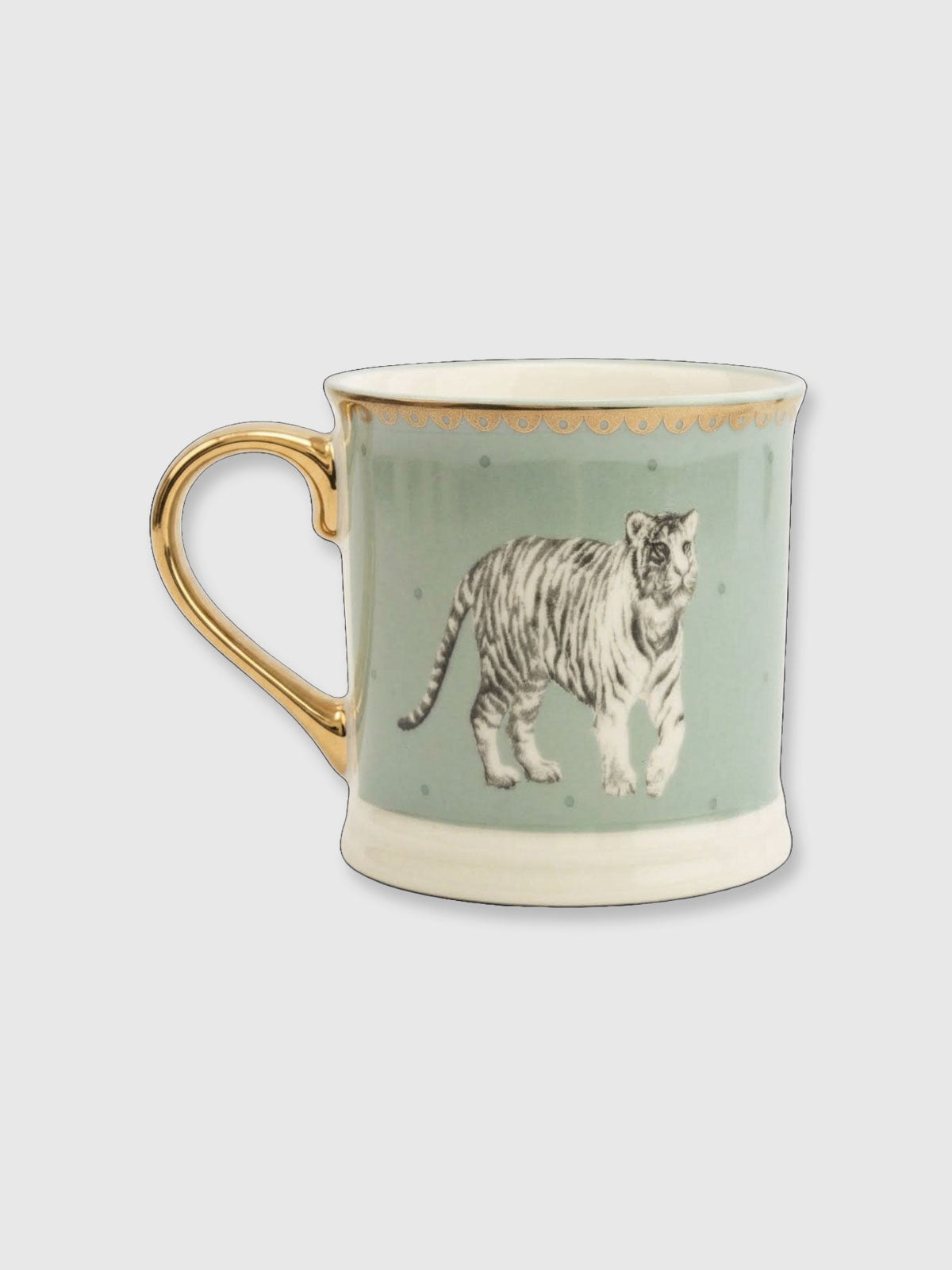 Green Mug with Gold Handle - White Tiger