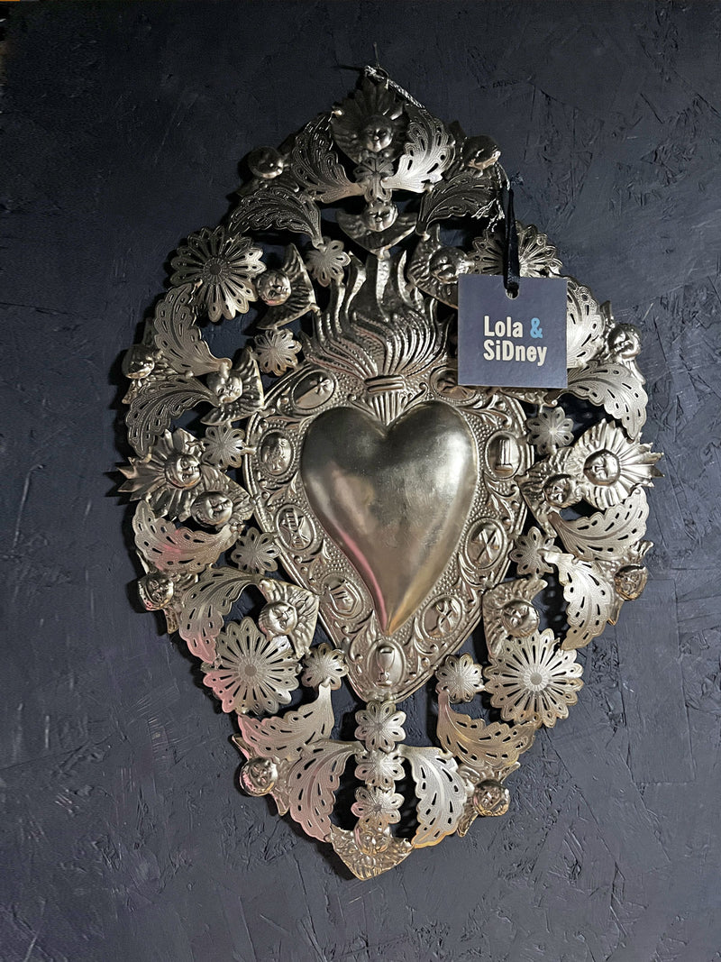 Large Sacred Heart Milagro Metal Heart