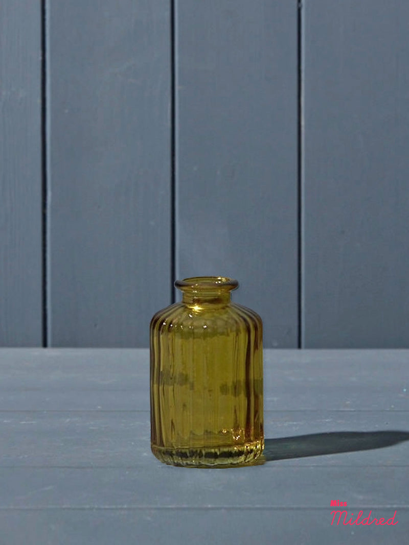 Ribbed Yellow Glass Bottle - 10cm