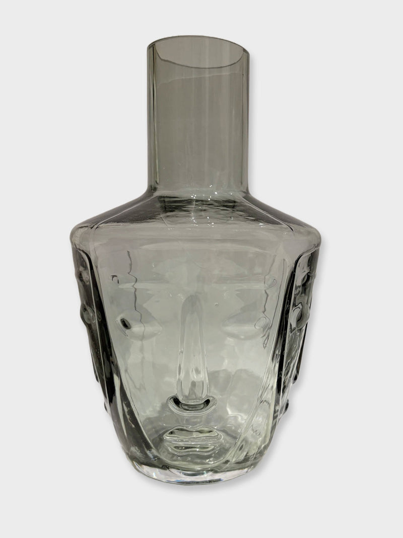 Glass Deco Face Carafe Decanter - Smoke Grey