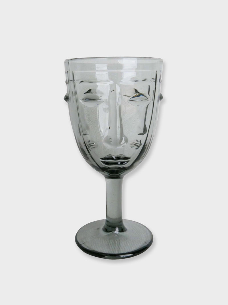 Deco Face Wine Glass - Smoke Grey