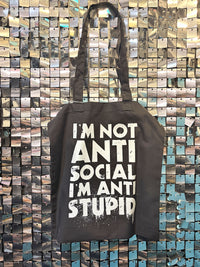 Anti Social / Stupid - Tote Bag - Black