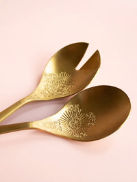 Yvonne Ellen Gold Engraved Salad Server Spoons - Set of 2