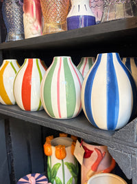 Blue & White Stripe Oval Vase - 13cm