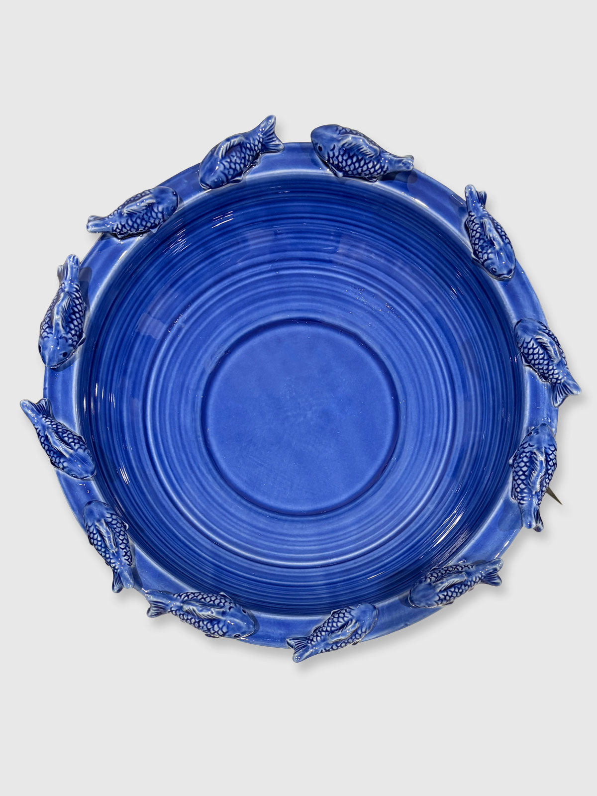 Large Bowl with Swimming Fish - Blue Ceramic