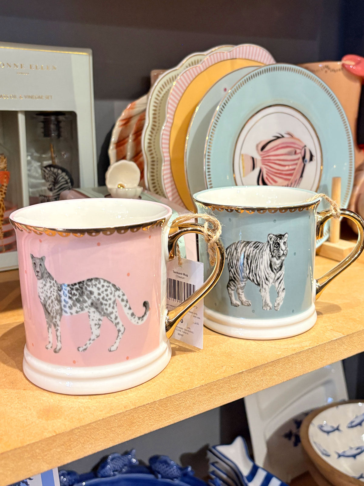 Pink Mug with Gold Handle - Cheetah