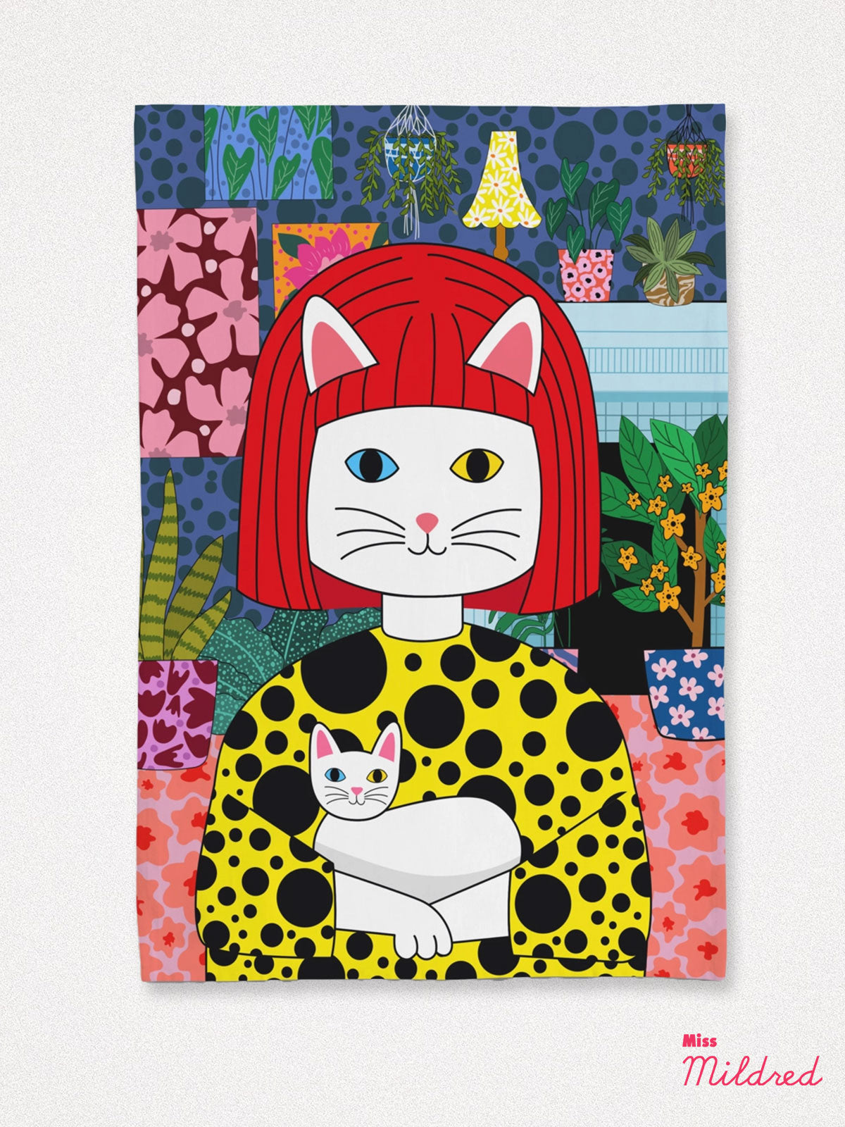 W. Yayoi Kusama Kusameow - Cotton Tea Towel
