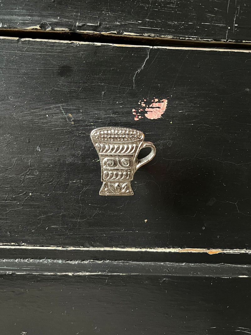 Tea Cup Design Metal Knob - Silver