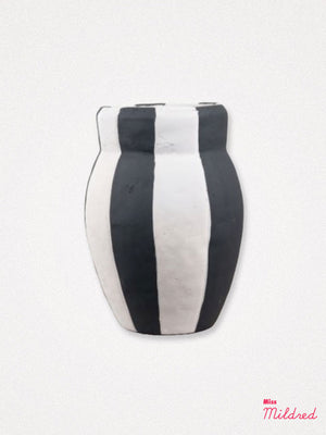 Striped Terracotta Vase - Black and White