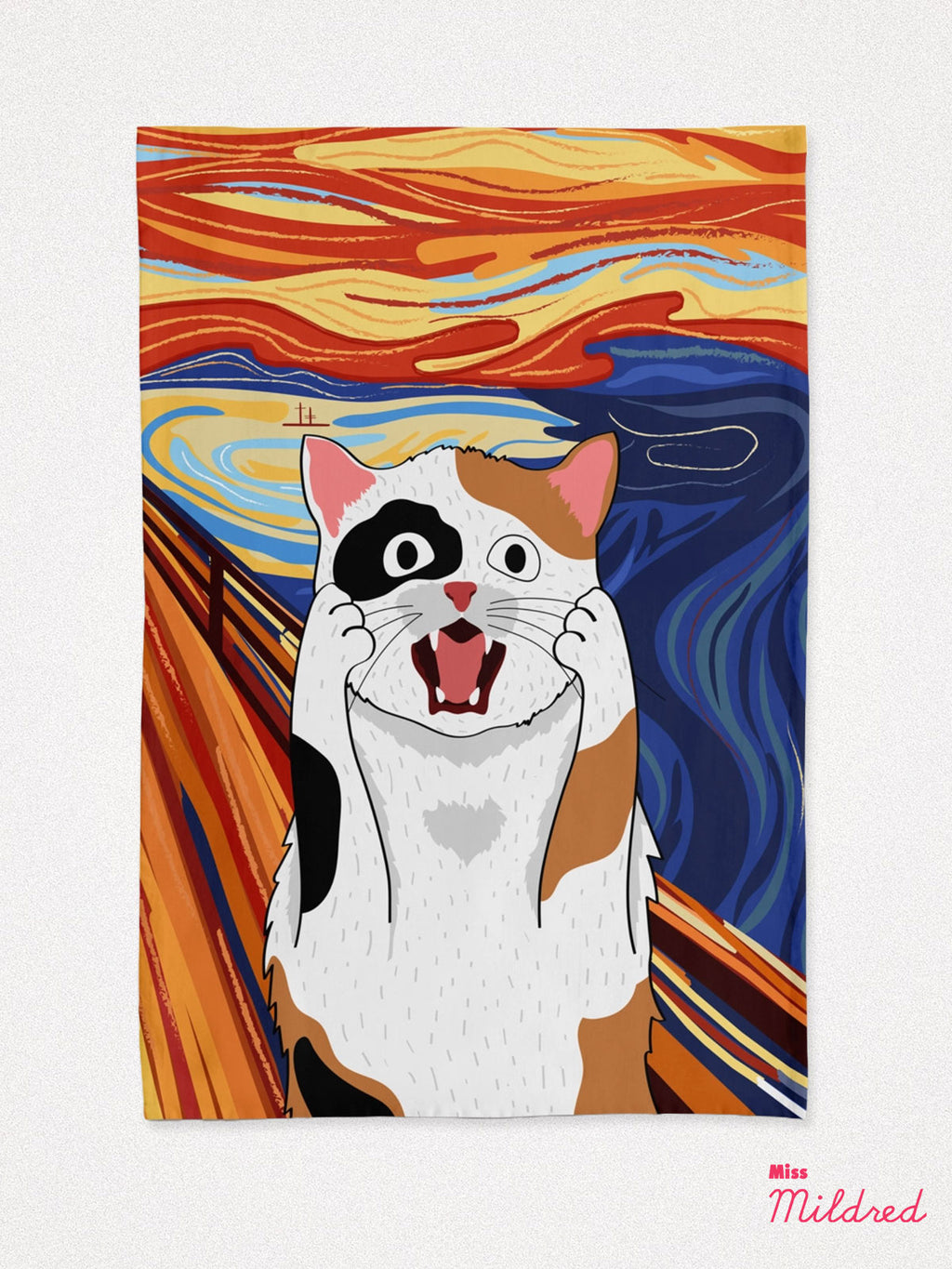 Calico Cat Scream Art - Cotton Tea Towel