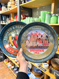 Round Metal Serving Tray - Tomato & Pepper