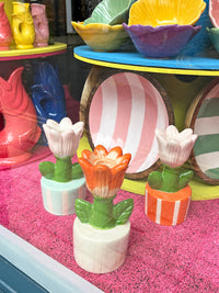 Tulip Shaped Candle Holder - Beige and Orange