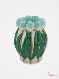 Tulip Design Ceramic Vase - Mint Green