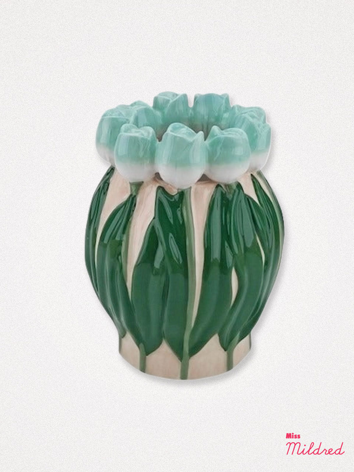 Tulip Design Ceramic Vase - Mint Green
