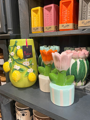 Tulip Shaped Candle Holder - Mint Green and Pink
