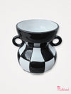 Black and White Check Vase Small Handles