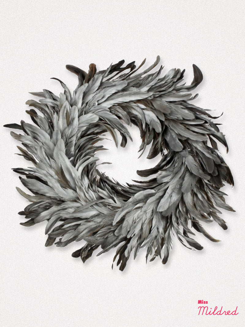 Feather Wreath Silver - 50cm