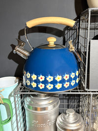 Enamel Happy Whistling Kettle - Floral Navy