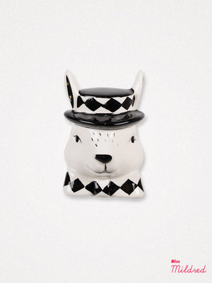 Black and White Check Rabbit Ceramic Jar