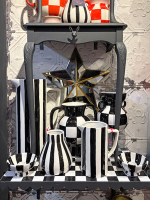 Black & White Striped Tall Jug Vase - 33cm