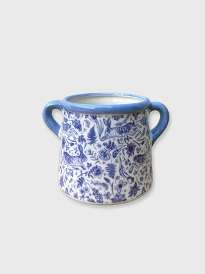 Floral Rabbit Blue and White Ceramic Plant Pot - 15cm