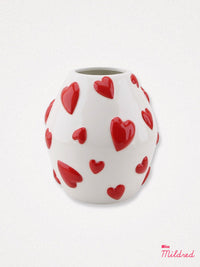 Red Hearts White Ceramic Vase