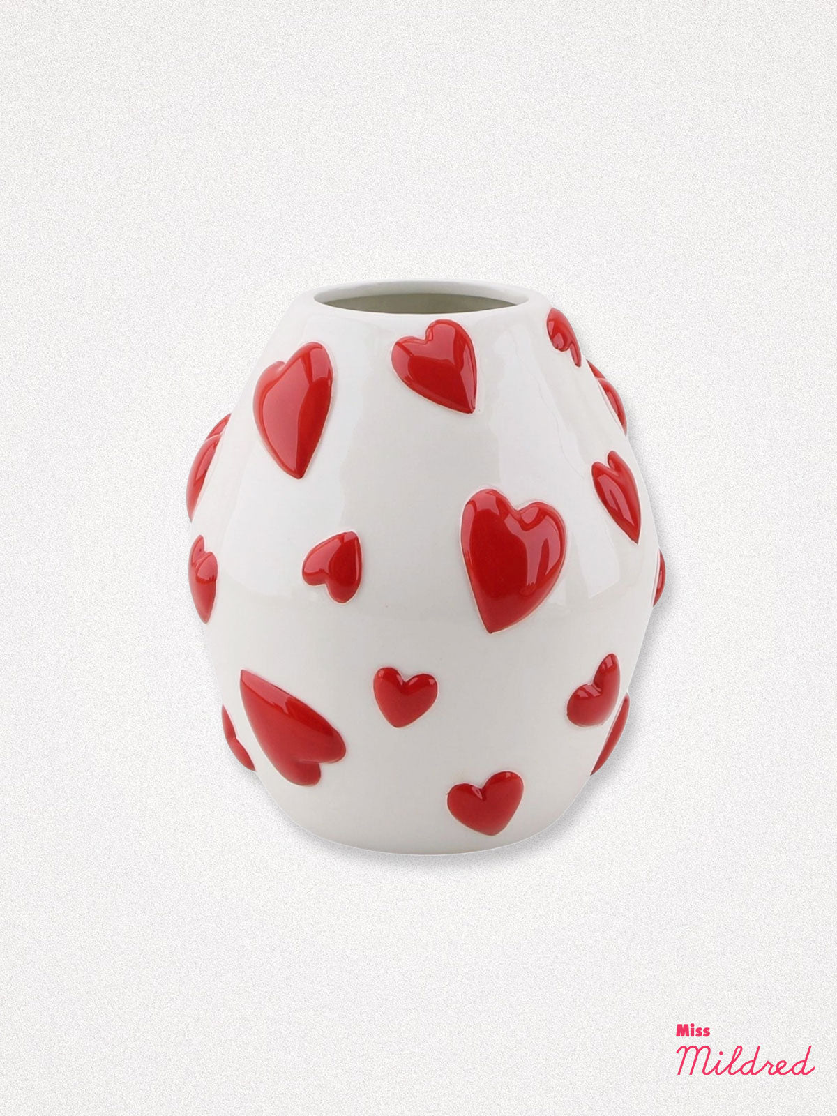 Red Hearts White Ceramic Vase